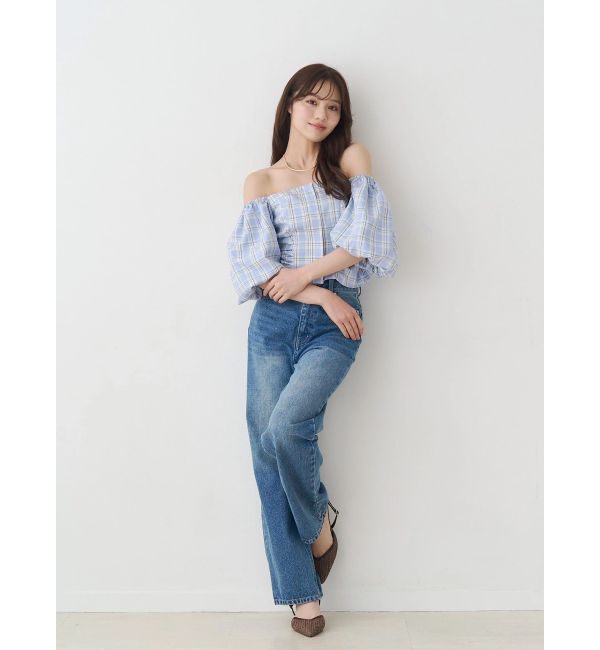 MERCURYDUO「2WAYチェックオフショルベアブラウス」|シャツ・ブラウス|