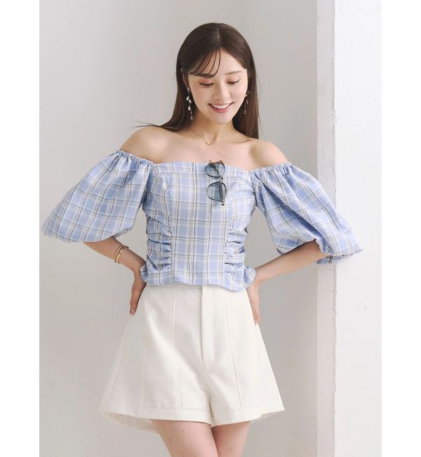 MERCURYDUO「2WAYチェックオフショルベアブラウス」|シャツ・ブラウス|