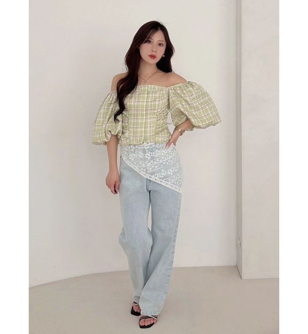 MERCURYDUO「2WAYチェックオフショルベアブラウス」|シャツ・ブラウス|