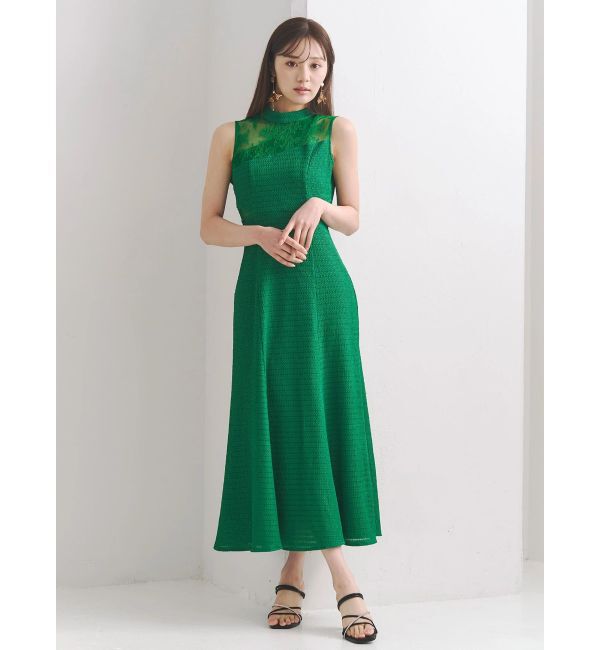 MERCURYDUO「レースブロッキングカットワンピース」|ワンピース|グリーン