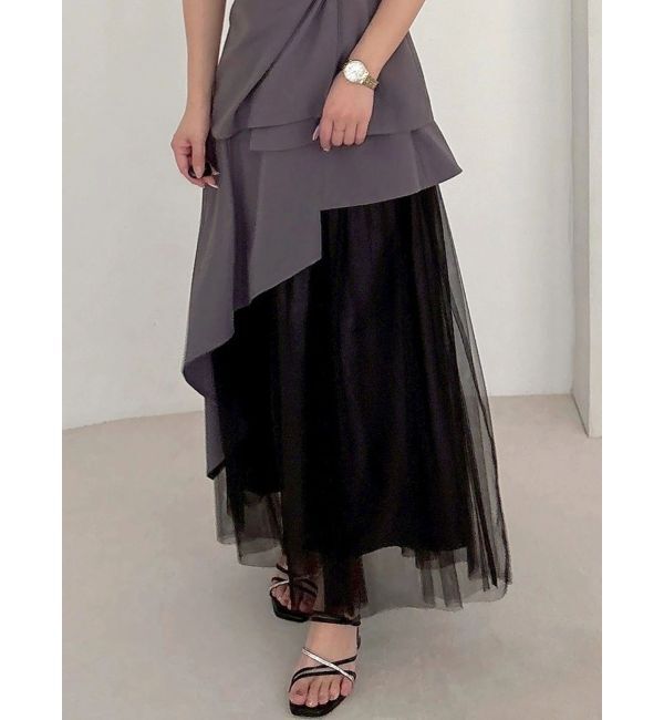 MERCURYDUO「【SETUP】異素材使いアシメフレアスカート」|スカート|