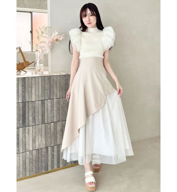 MERCURYDUO「【SETUP】異素材使いアシメフレアスカート」|スカート|