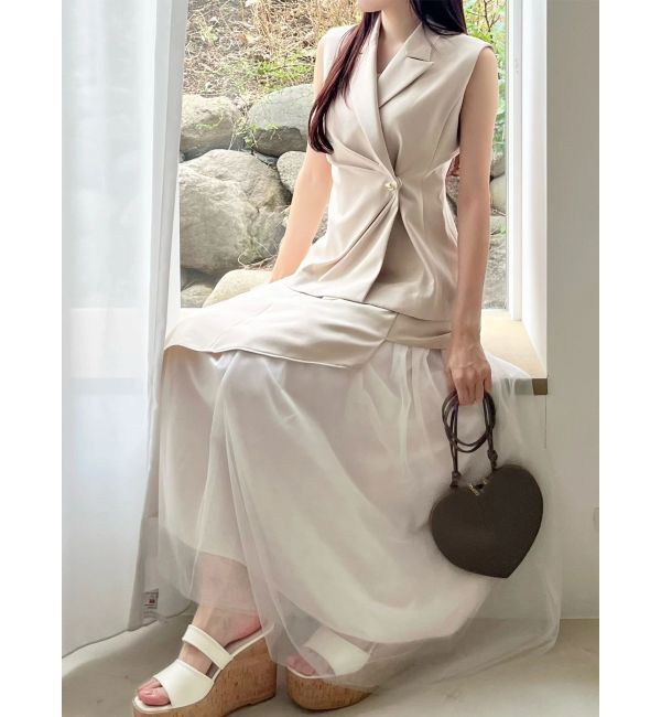 MERCURYDUO「【SETUP】異素材使いアシメフレアスカート」|スカート|