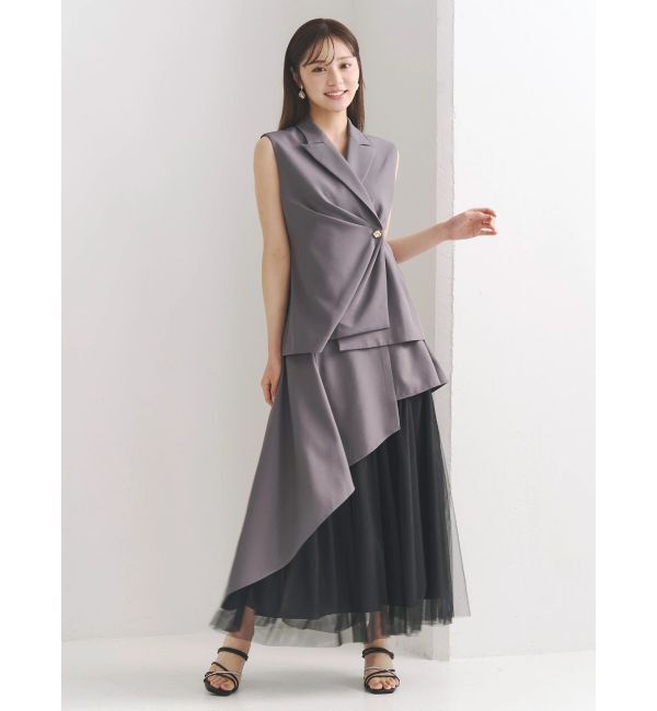 MERCURYDUO「【SETUP】異素材使いアシメフレアスカート」|スカート|