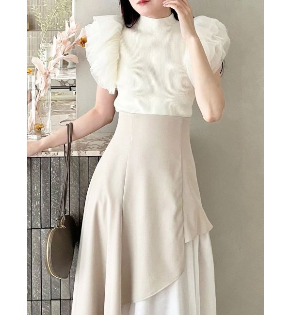 MERCURYDUO「【SETUP】異素材使いアシメフレアスカート」|スカート|