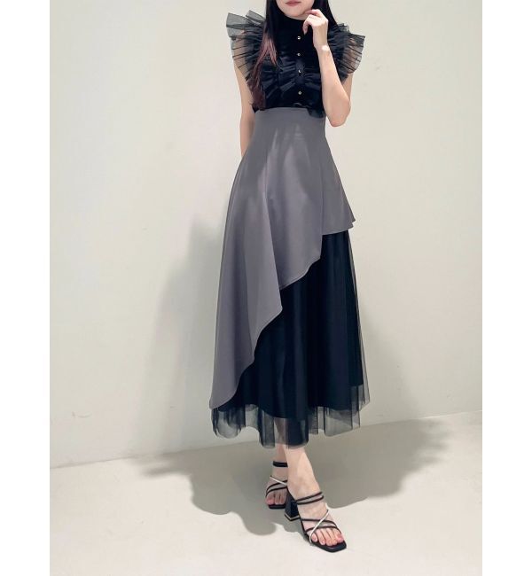 MERCURYDUO「【SETUP】異素材使いアシメフレアスカート」|スカート|