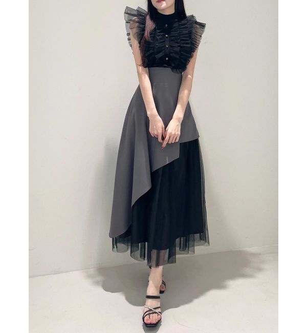 MERCURYDUO「【SETUP】異素材使いアシメフレアスカート」|スカート|