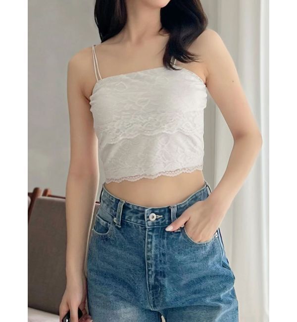 MERCURYDUO「【MERCURYDUO&times;AMPHI】カップ付きレースベアトップ」|Tシャツ・カットソー|ミントグリーン