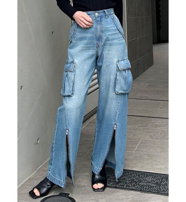 MURUA「ジップヘムカーゴデニムパンツ」|デニム|ブルー