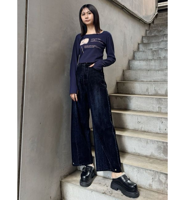 MURUA「フロッキーバレルレッグデニム」|デニム|