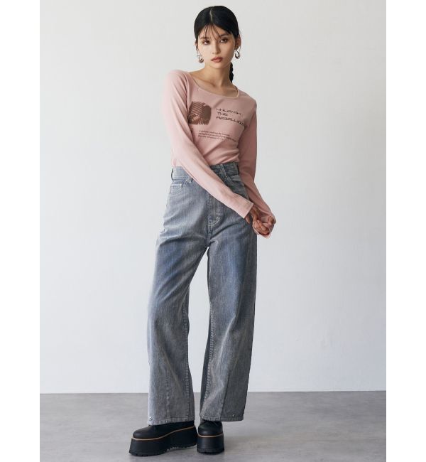 MURUA「フロッキーバレルレッグデニム」|デニム|