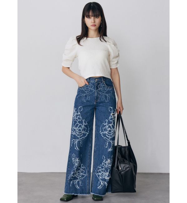 MURUA「ダメージフラワーワイドデニム」|デニム|