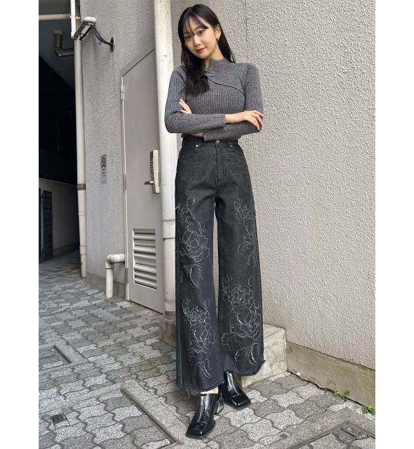MURUA「ダメージフラワーワイドデニム」|デニム|