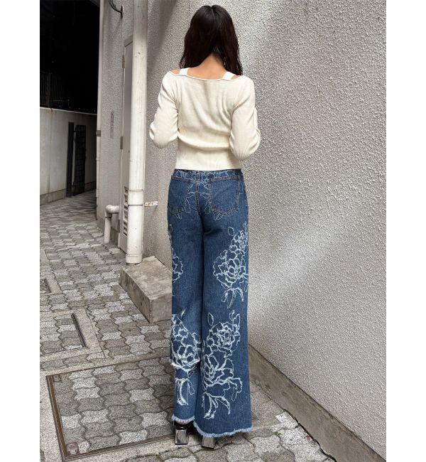 MURUA「ダメージフラワーワイドデニム」|デニム|