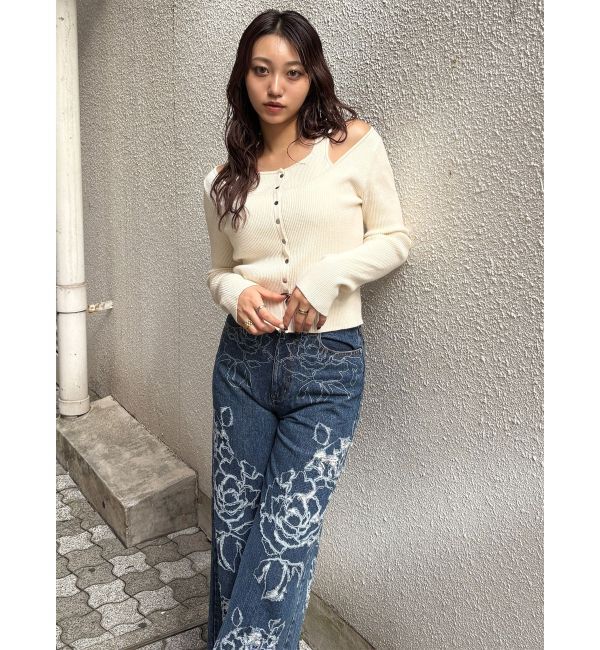 MURUA「ダメージフラワーワイドデニム」|デニム|