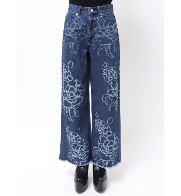 MURUA「ダメージフラワーワイドデニム」|デニム|