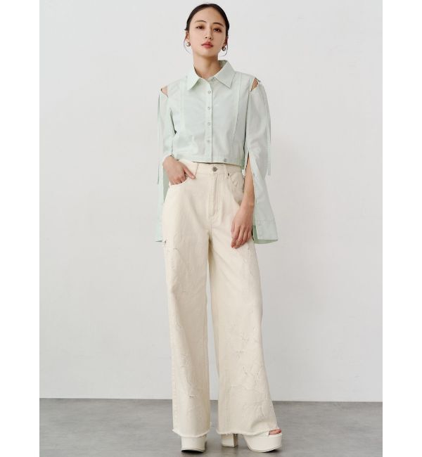 MURUA「ダメージフラワーワイドデニム」|デニム|