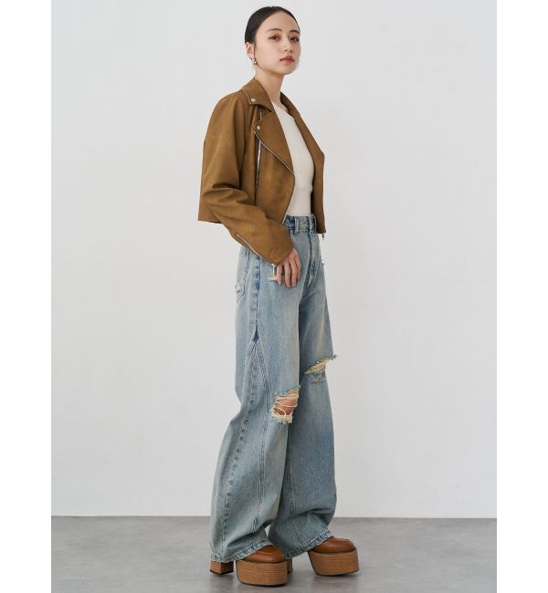 MURUA「コンパクトフェイクレザーライダースジャケット」|ライダースジャケット|