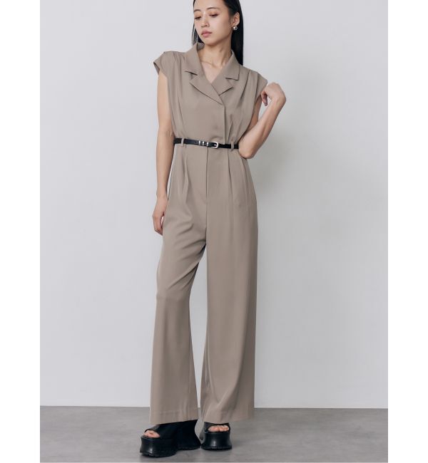 MURUA「デザインベルトワイドロンパース」|オールインワン|ベージュ