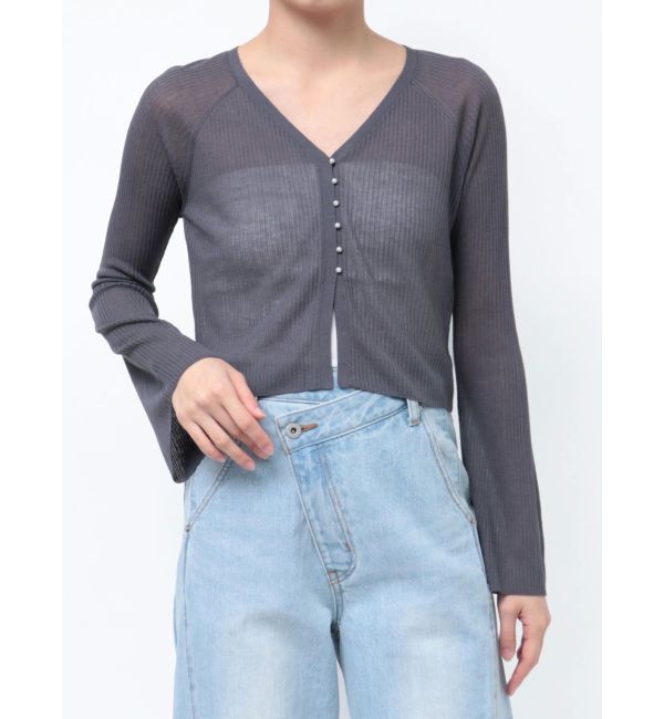 LAGUNAMOON「ミニパールボタンショートニットカーディガン」|カーディガン|