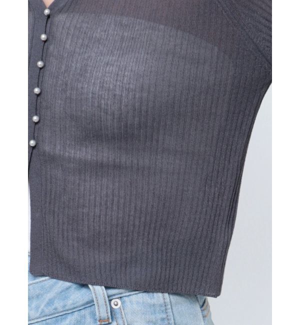 LAGUNAMOON「ミニパールボタンショートニットカーディガン」|カーディガン|