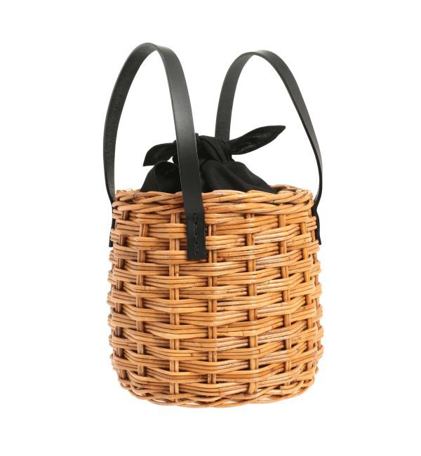 LAGUNAMOON「レザーハンドルラタンバスケット」|ハンドバッグ|