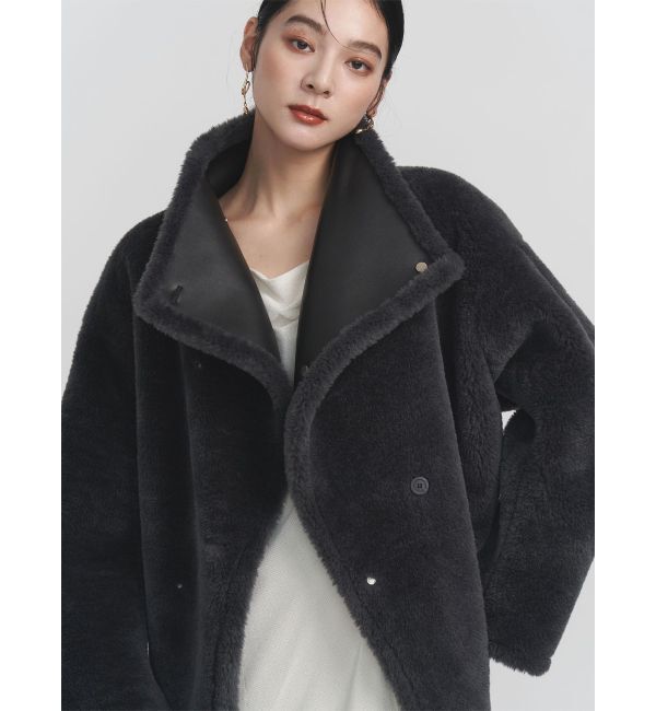 LAGUNAMOON「フェイクムートンスタンドカラーコート」|その他|チャコールグレー