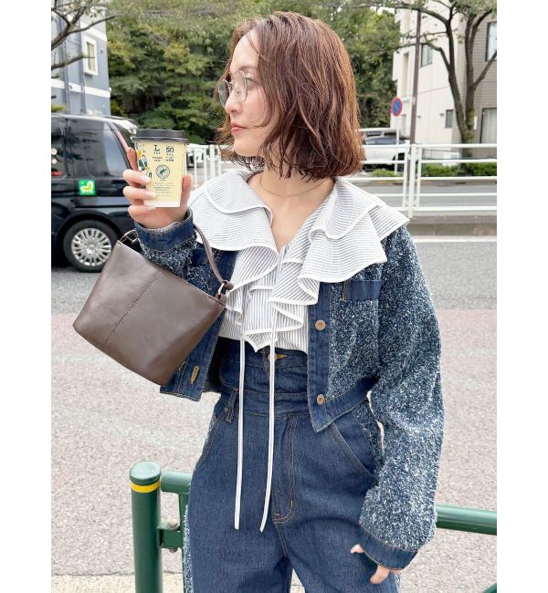 LAGUNAMOON「ツイードライクノーカラーデニムジャケット」|デニムジャケット|