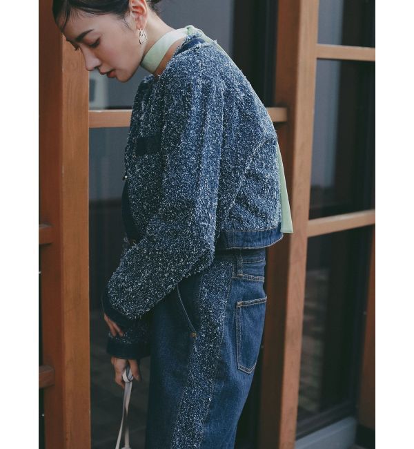LAGUNAMOON「ツイードライクノーカラーデニムジャケット」|デニムジャケット|