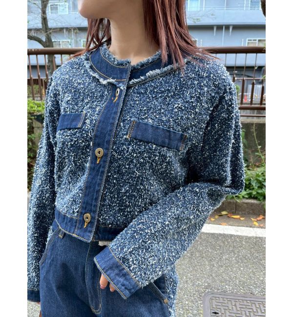LAGUNAMOON「ツイードライクノーカラーデニムジャケット」|デニムジャケット|