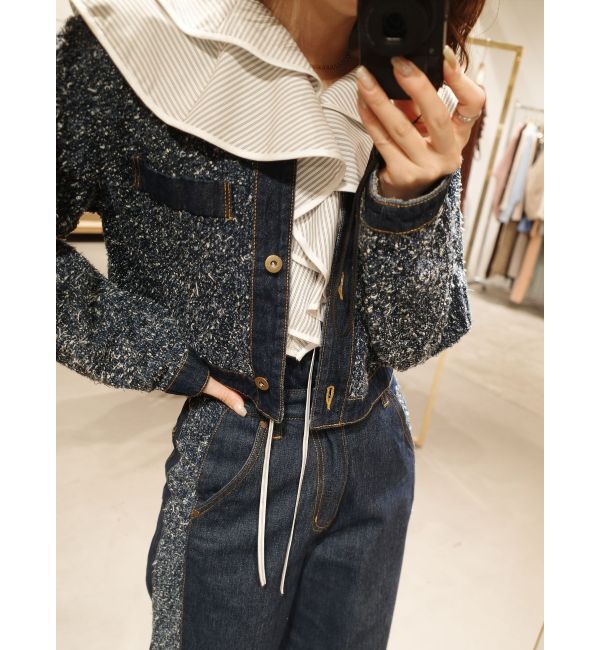 LAGUNAMOON「ツイードライクノーカラーデニムジャケット」|デニムジャケット|