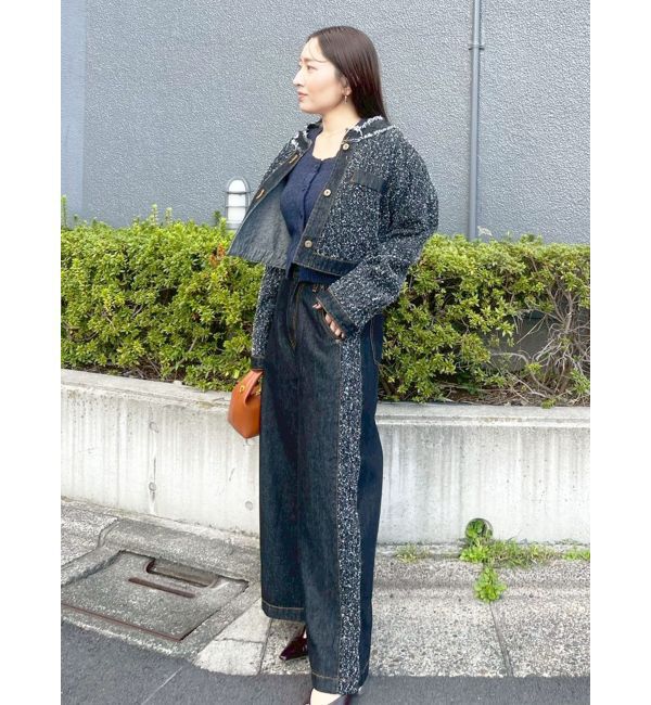 LAGUNAMOON「ツイードライクノーカラーデニムジャケット」|デニムジャケット|