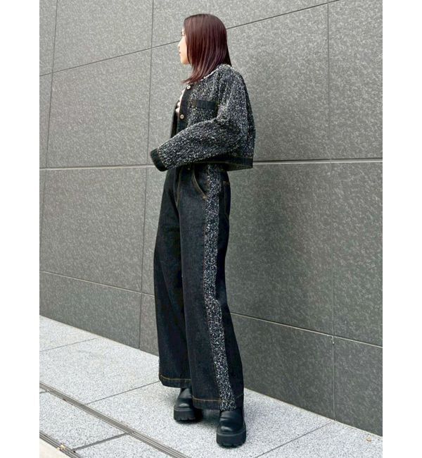 LAGUNAMOON「ツイードライクノーカラーデニムジャケット」|デニムジャケット|