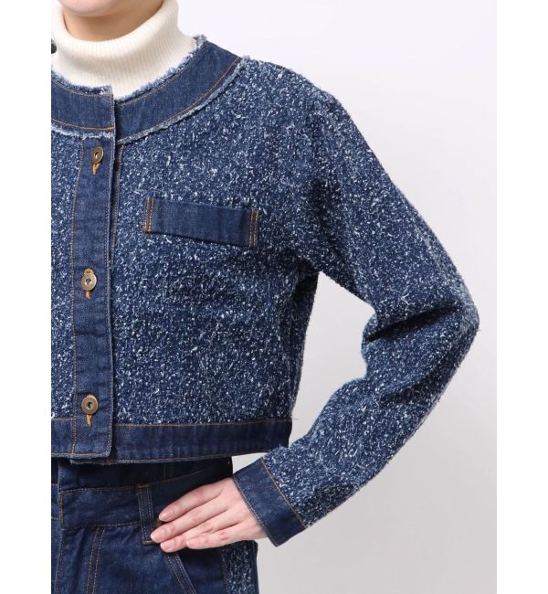 LAGUNAMOON「ツイードライクノーカラーデニムジャケット」|デニムジャケット|