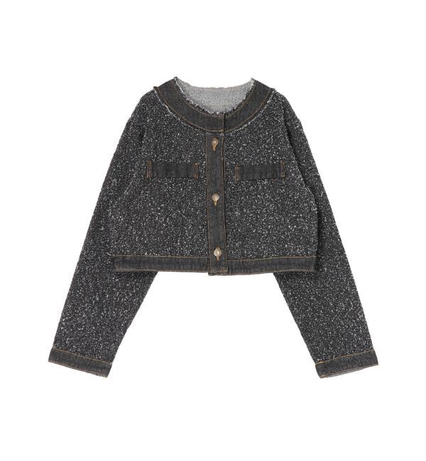 LAGUNAMOON「ツイードライクノーカラーデニムジャケット」|デニムジャケット|