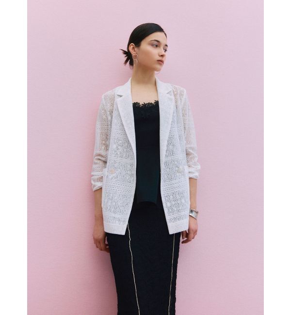 LAGUNAMOON「タイルパターンレースダブルジャケット」|テーラードジャケット|