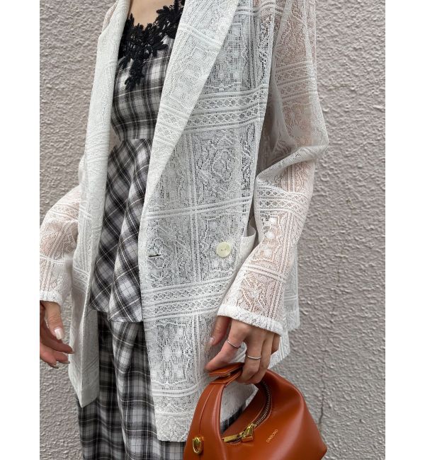 LAGUNAMOON「タイルパターンレースダブルジャケット」|テーラードジャケット|