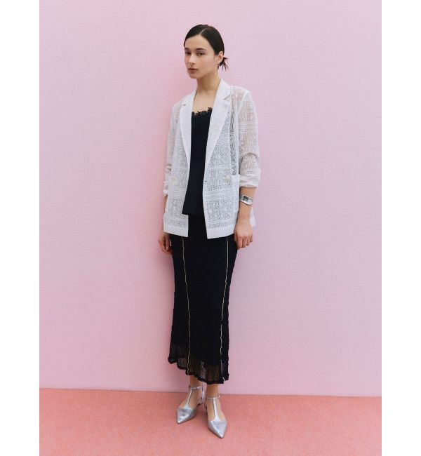 LAGUNAMOON「タイルパターンレースダブルジャケット」|テーラードジャケット|
