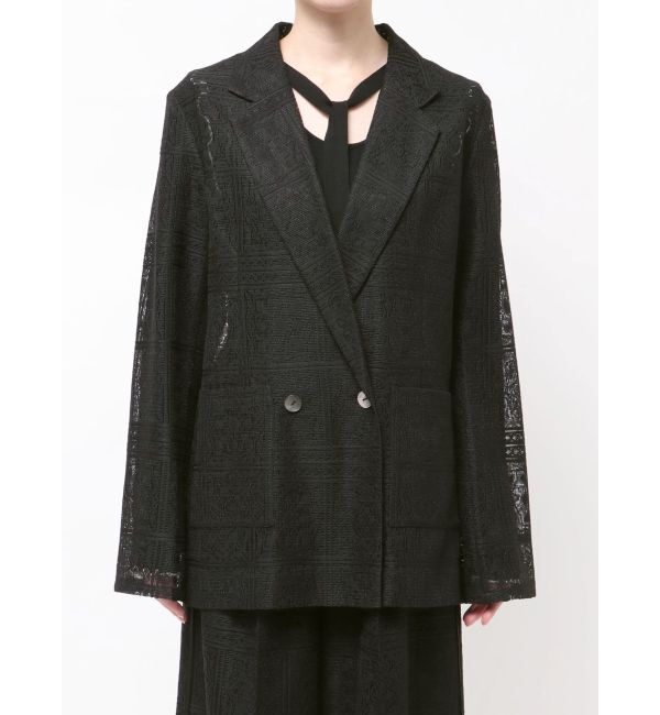 LAGUNAMOON「タイルパターンレースダブルジャケット」|テーラードジャケット|