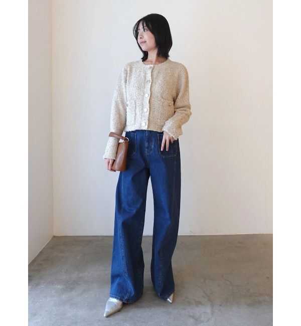 LAGUNAMOON「ミックスヤーンノーカラーニットカーディガン」|カーディガン|