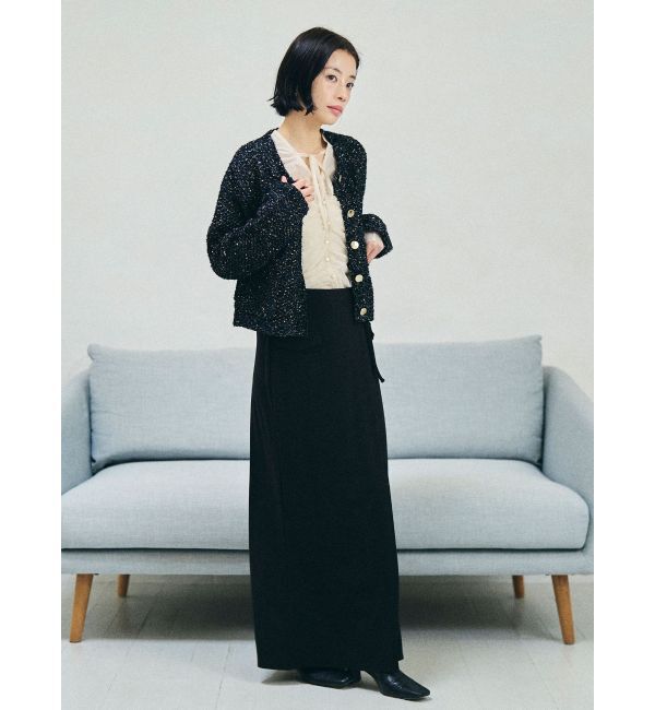 LAGUNAMOON「ミックスヤーンノーカラーニットカーディガン」|カーディガン|