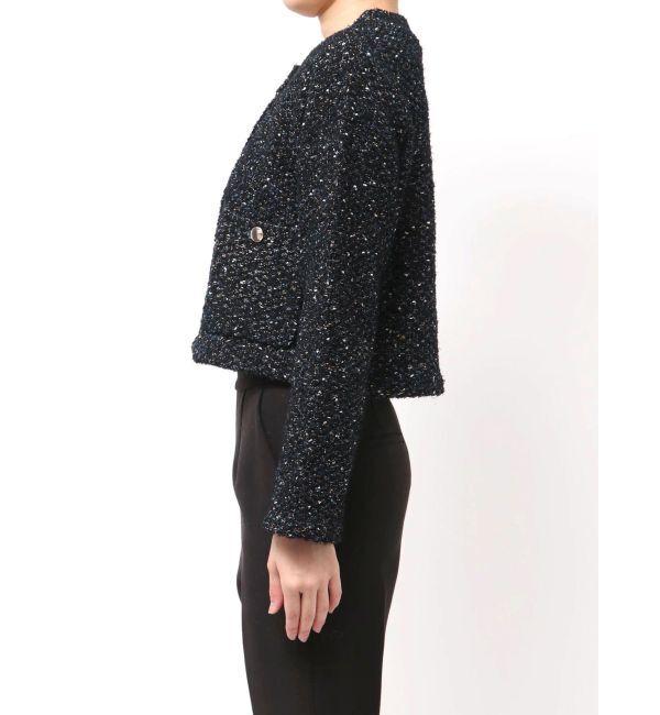 LAGUNAMOON「ミックスヤーンノーカラーニットカーディガン」|カーディガン|