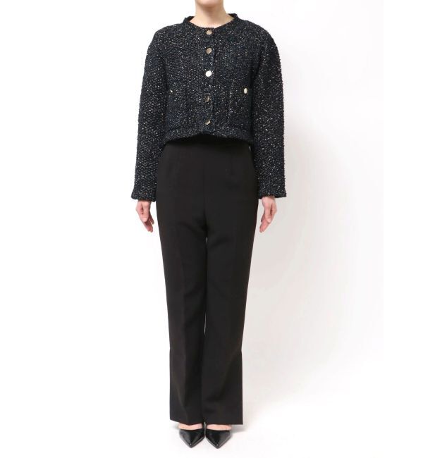 LAGUNAMOON「ミックスヤーンノーカラーニットカーディガン」|カーディガン|