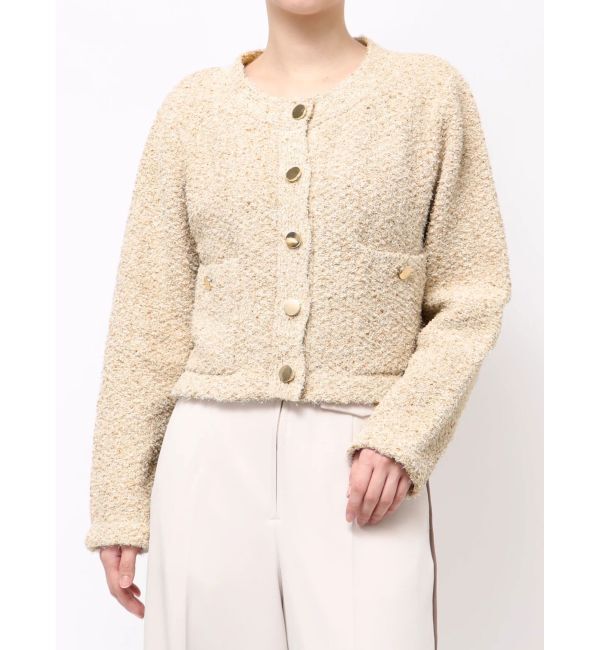 LAGUNAMOON「ミックスヤーンノーカラーニットカーディガン」|カーディガン|
