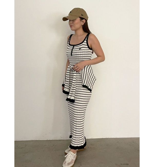 LAGUNAMOON「【FILA別注】ドライタッチバイカラーフリルデザインノースリーブニットワンピース」|ワンピース|