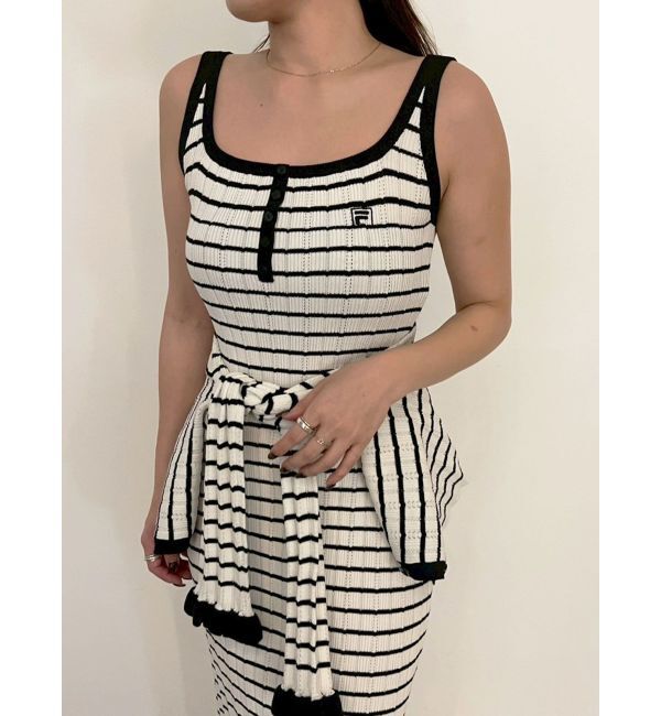 LAGUNAMOON「【FILA別注】ドライタッチバイカラーフリルデザインノースリーブニットワンピース」|ワンピース|