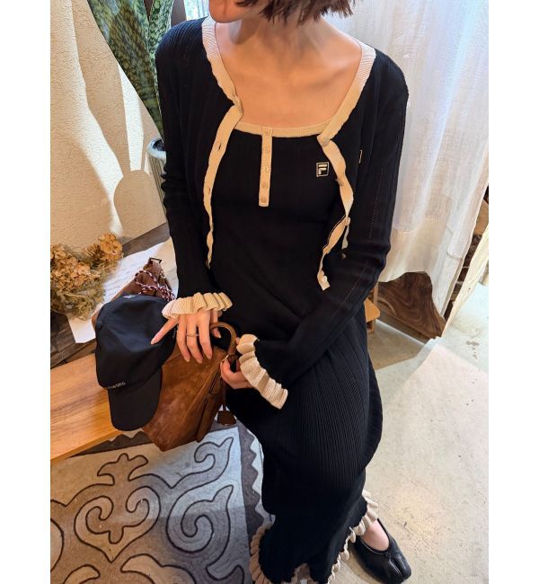 LAGUNAMOON「【FILA別注】ドライタッチバイカラーフリルデザインノースリーブニットワンピース」|ワンピース|