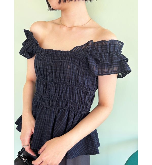 LAGUNAMOON「シアーチェックシャーリングブラウス」|シャツ・ブラウス|