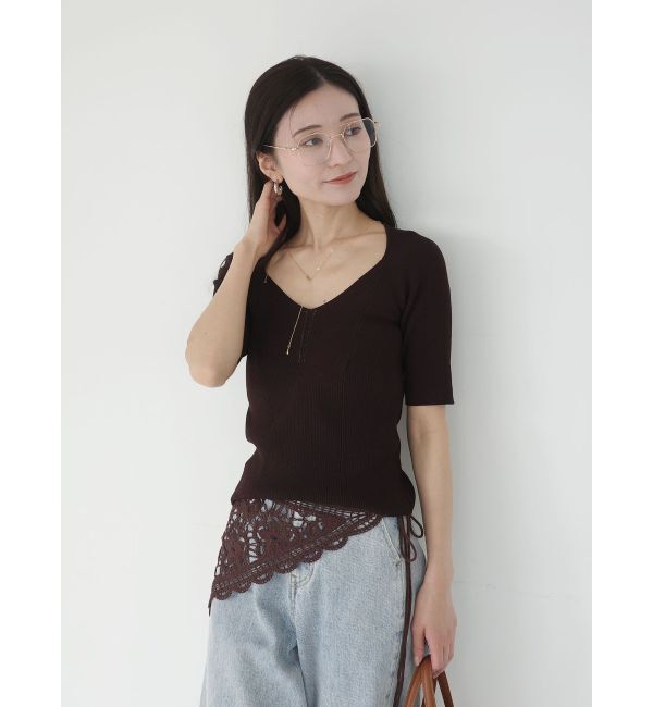 LAGUNAMOON「【UVカット】ラリエットニットプルオーバー」|ニット・セーター|ブラウン