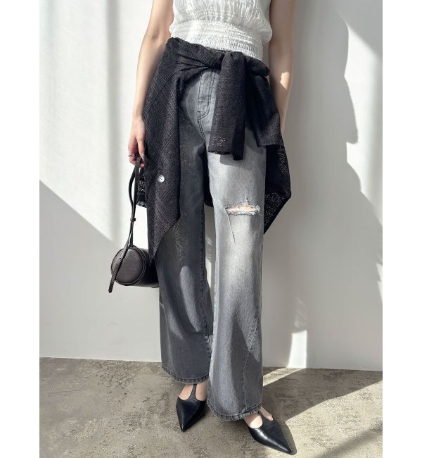 LAGUNAMOON「リップドデニムパンツ」|デニム|グレー